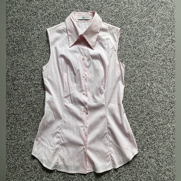 Prada Made in Italy Pink Crisp Poplin Cotton Sleeveless Top Shirt 40 - Picture 1 of 4